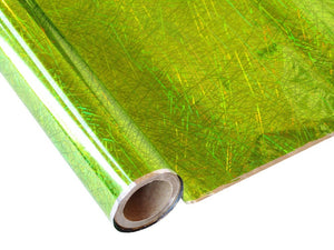 Roll of hot press foil with bright green background and hologram confetti pattern. Can be used for multiple craft projects.