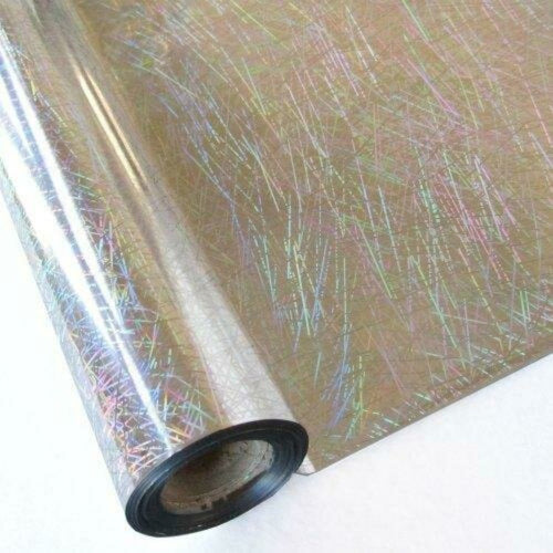 Roll of hot press foil with silver background and hologram confetti pattern. Can be used for multiple craft projects.