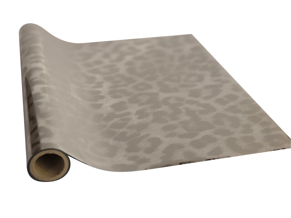 Roll of hot press foil with silver background and cheetah pattern. Can be used for multiple craft projects.