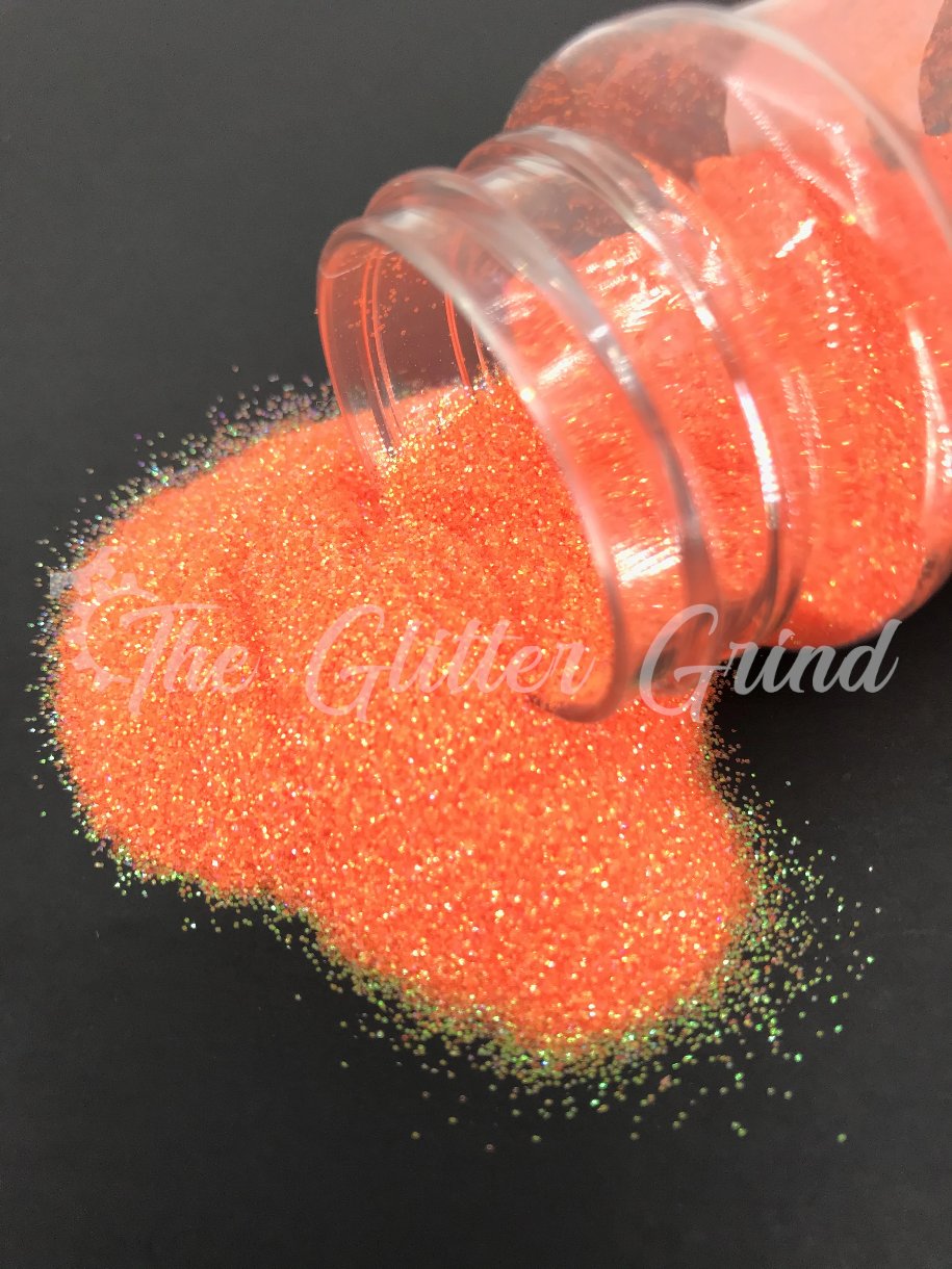 Neon orange with yellow shimmer rainbow ultra fine cut polyester glitter