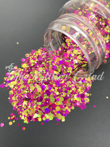Pink, gold, and yellow dot mix polyester glitter