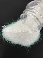 Load image into Gallery viewer, White with green shimmer rainbow ultra fine cut polyester glitter
