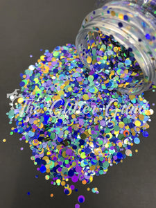 Blue, Purple, Teal, and Gold dot mix polyester glitter