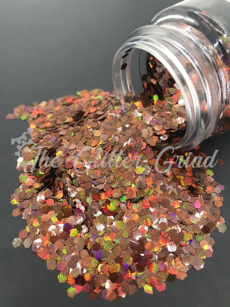 Brown with multi-color shimmer holographic jumbo cut polyester glitter