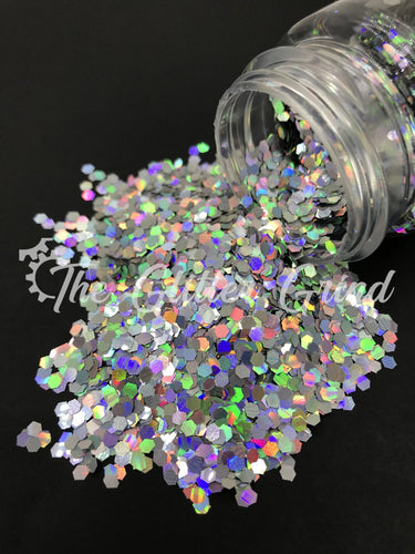 Silver with multi-color shimmer holographic jumbo cut polyester glitter