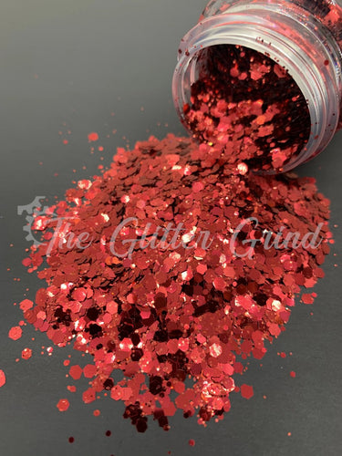 Red basic metallic mix polyester glitter in a bottle