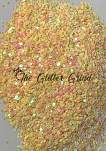Load image into Gallery viewer, Peaches and cream 1/24 size chunky color shift glitter. Polyester glitter 2 oz by weight. Bottled glitter.