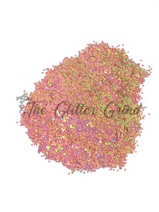 Pink with purple and yellow shimmer color shift chunky size polyester glitter with out bottle