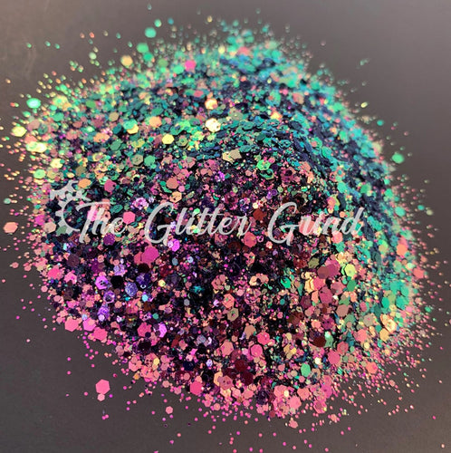 Pink/Mauve, Purple, and Teal/Turquoise color shift chameleon mix polyester glitter