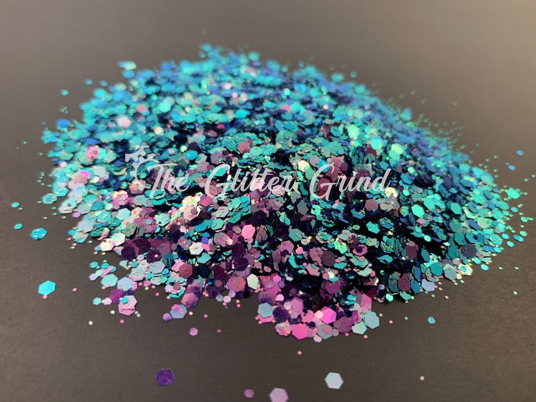 purple, blue, and turquoise color shift chameleon mix polyester glitter 