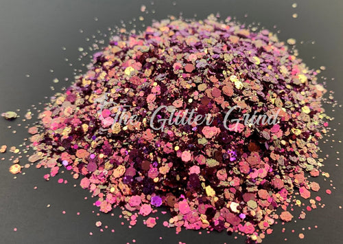 Pink/mauve with champagne and brown shimmer color shift chameleon mix polyester glitter
