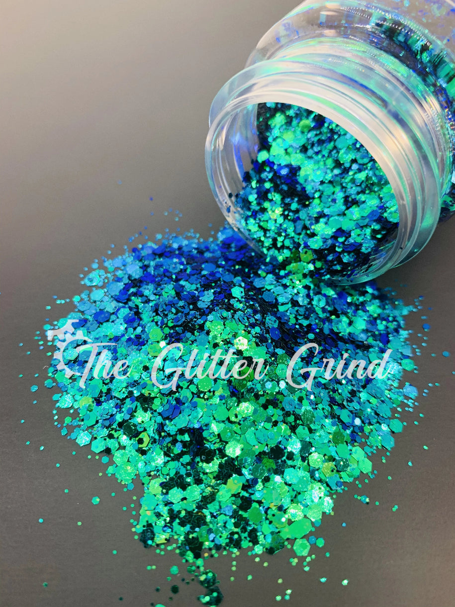 Blue with green shimmer color shift chameleon mix polyester glitter