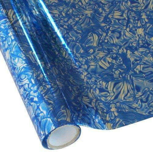 Roll of hot press foil with silver background color and blue marble pattern. Can be used for multiple craft projects.