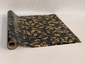 Roll of hot press foil with green brown and tan military camouflage  pattern. Can be used for multiple craft projects.