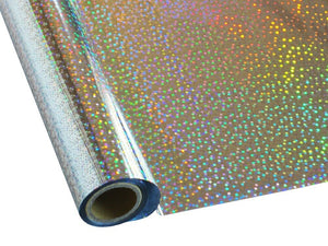 Roll of hot press foil with silver background color and hologram star pattern. Can be used for multiple craft projects.
