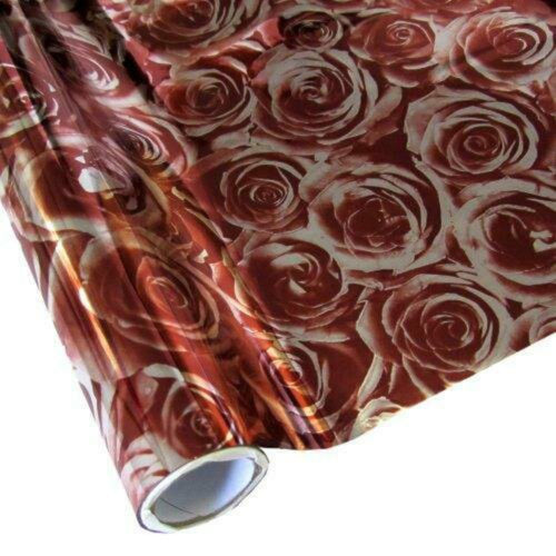 Roll of hot press foil with silver background color and burgundy rose pattern. Can be used for multiple craft projects.