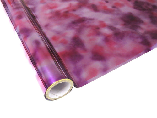 Roll of hot press foil with silver purple and pink tie dye pattern. Can be used for multiple craft projects.