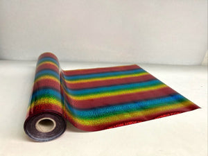 Roll of hot press foil with rainbow color hologram pattern. Can be used for multiple craft projects.